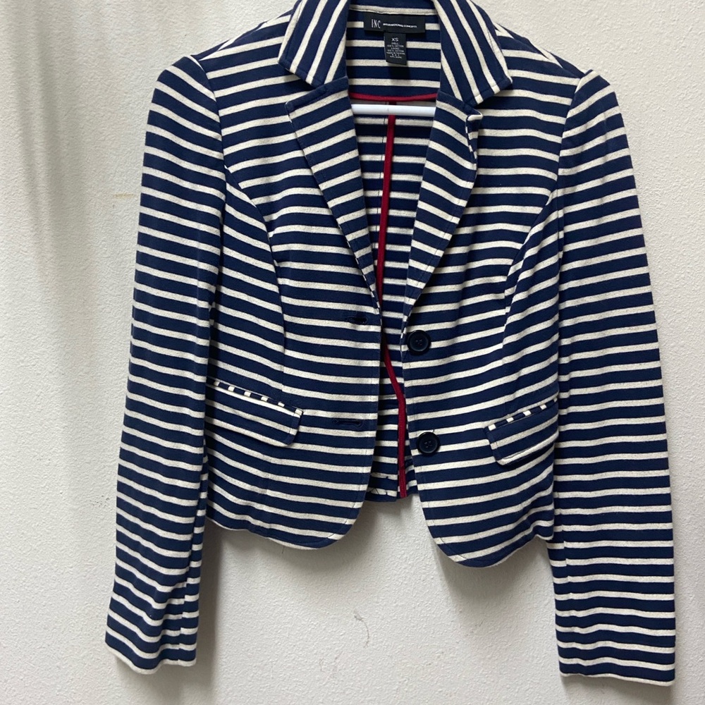 INC International Concepts Navy and White Striped Blazer